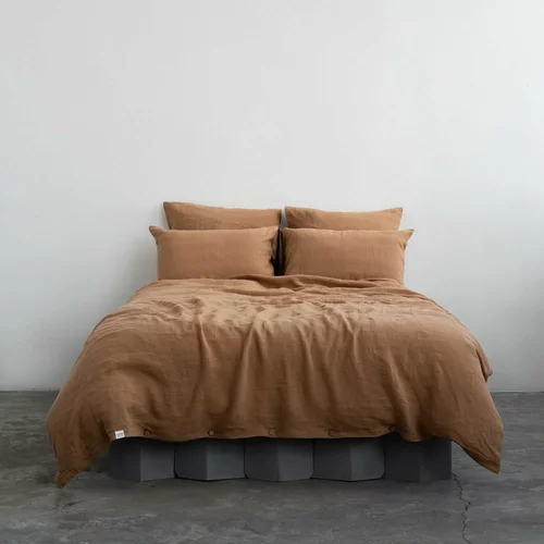 Linen Tales Rjava podaljšana lanena posteljnina za zakonsko posteljo 200x220 cm –
