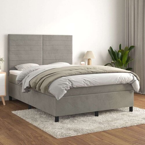 Box spring postelja z vzmetnico svetlo siva 140x200 cm žamet, (20789748) Slike