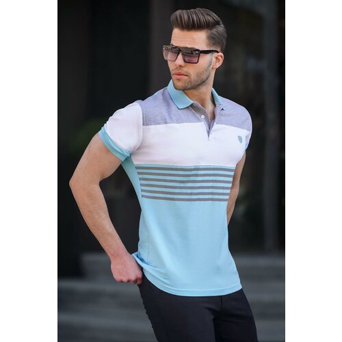 Madmext Men's Blue Polo Neck Striped T-Shirt 5865 Slike