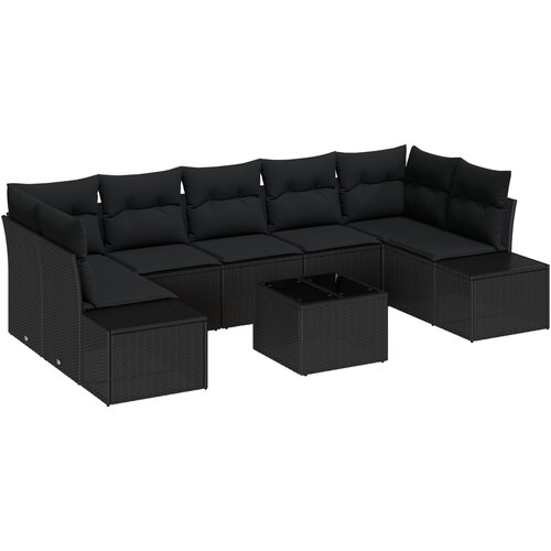 vidaXL 8-delni vrtni sofaset z blazinami Črn poli ratan, (22091524) Cene