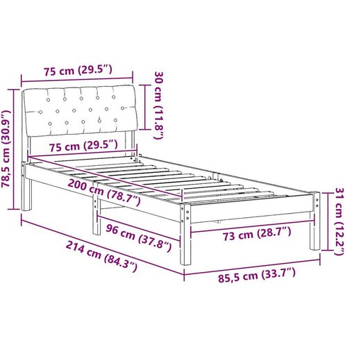  Okvir kreveta s uzglavljem Bijela i svijetlosiva 75 x 190 cm Slike
