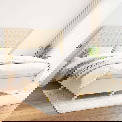  Box spring postelja z vzmetnico krem 140x200 cm blago, (20892557) Cene