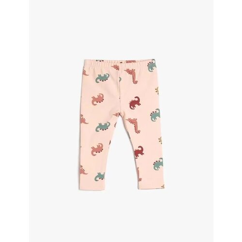 Koton Baby Girl Tights. Dinosaur Printed Elastic Waist Cotton, Pink Patterned. Slike