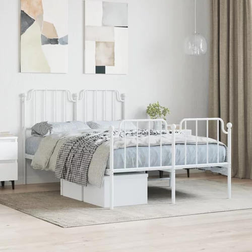 vidaXL Kovinski posteljni okvir z vzglavjem in vznožjem bel 120x190 cm