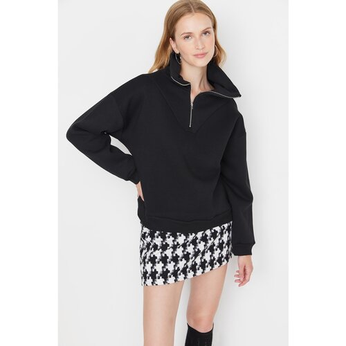 Trendyol Black Rib Detailed Zipper Oversize Raker Knitted Slike