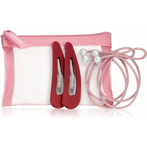 BrushArt Berry Hair band & Hair clip set set gumica i ukosnica za kosu u maloj torbici Pink (4 kom)