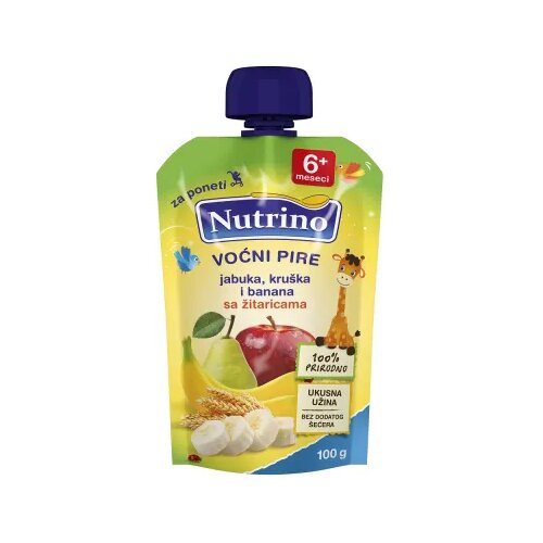Nutrino pouchers jabuka, kru&scaron;ka i banana sa žitaricama 100g Cijene