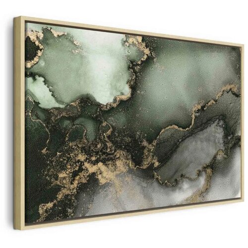  Slika - Green watercolour - abstraction inspired by the structure of marble 90x60 U prirodnom drvenom okviru Cene