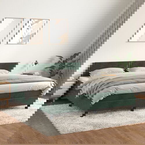 VidaXL Krevet s oprugama i madracem tamnozeleni 160x200 cm bar&amp;scaron;unasti Slike