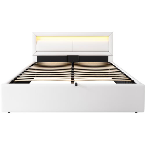 Lumor Postelja s predalom z LED osvetlitvijo 140x200 cm – iz umetnega usnja – bela, (22150975) Cene
