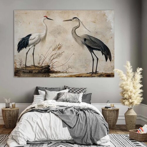  XXL slika - Birds from an old engraving - vintage-style illustration depicting a heron and a crane 140x93 Slike