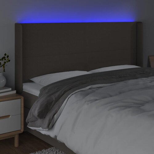  LED uzglavlje smeđesivo 203 x 16 x 118/128 cm od tkanine Slike