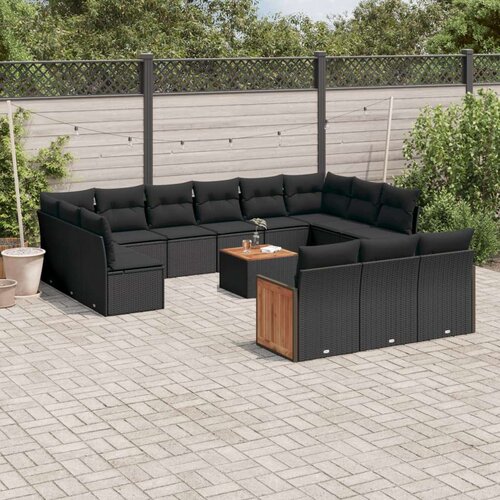  14-dijelni set vrtnih sofa s jastucima poliratan crni Slike