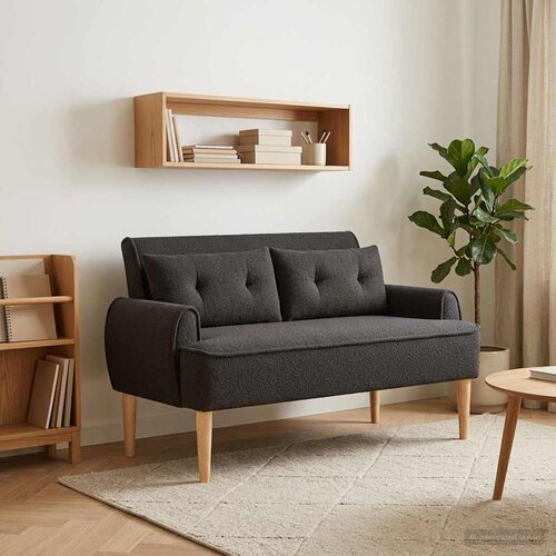  Ljubavni kauč s gumbima Crna 117 x 67 x 77 cm Bouclé Cene