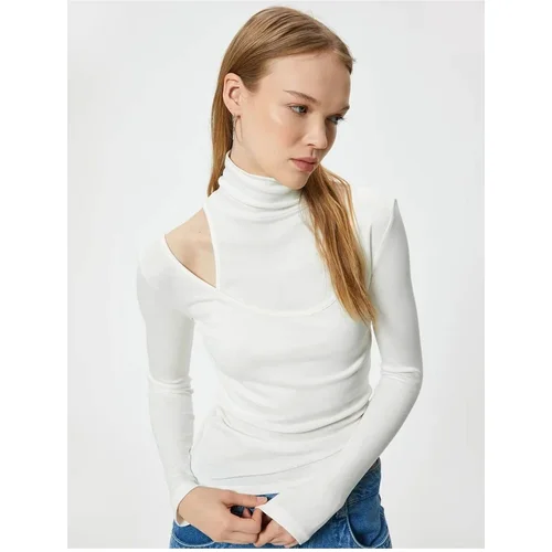 Koton Long Sleeve T-Shirt Turtleneck Window Detailed Viscose Fabric