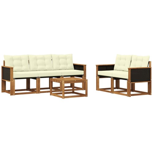 vidaXL Zunanja garnitura za sedenje z blazino 6 pcs Naravna in smetana, (5000273283) Cene