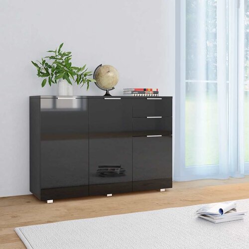  Komoda visoki sjaj crna 107x35x80,5 cm Cene
