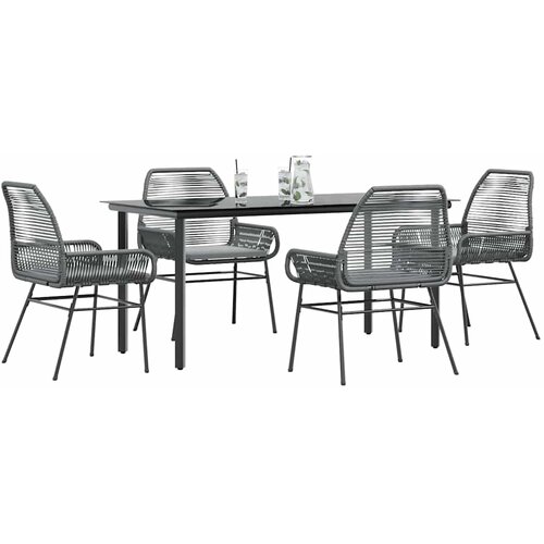  5-dijelni vrtni blagovaonski set s jastucima poliratan i staklo Siva 160 x 80 x 74 cm Cene