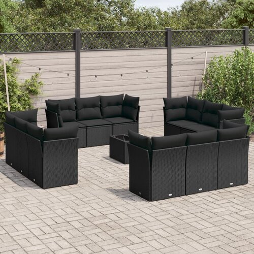 VidaXL 13-dijelni set vrtnih sofa s jastucima poliratan crni Slike