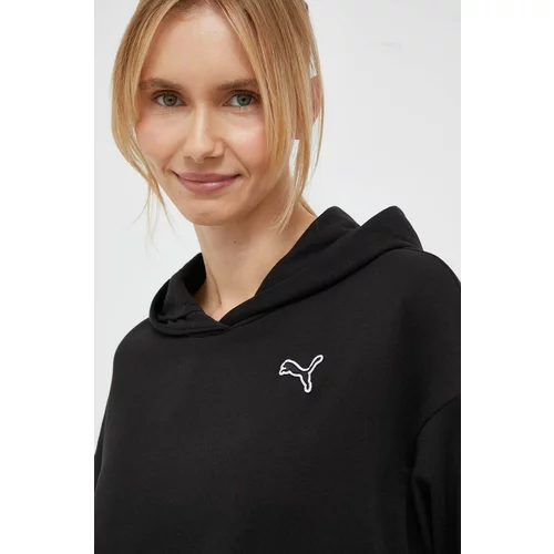 Puma Bombažen pulover ženska, črna barva, s kapuco