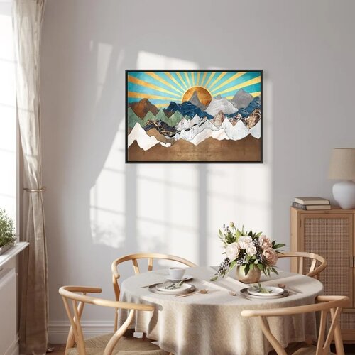  Slika - Morning in the Mountains (1 Part) Wide 90x60 U crnom drvenom okviru Cene