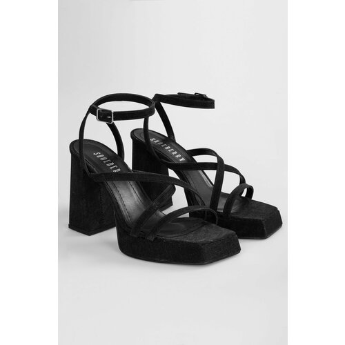 Shoeberry Women's Brianna Black Glitter Platform Heeled Shoes Cene