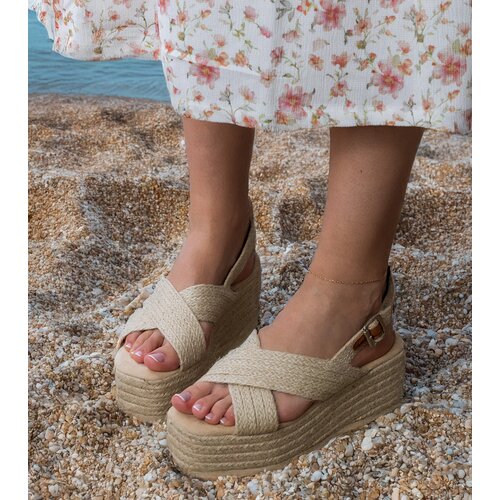  Beige platform espadrille sandals with straps Olisa Cene