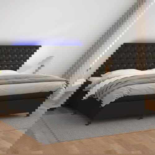 The Living Store Box spring postelja z vzmetnico LED črna 180x200cm umetno usnje - Box Spring Postelja, (21518057) Cene