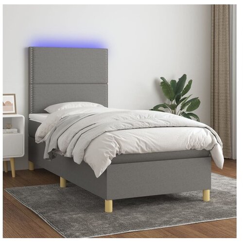  Box spring postelja z vzmetnico LED temno siva 100x200 cm blago Cene