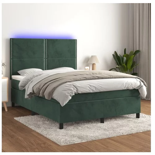  Box spring postelja z vzmetnico LED tem. zelena 140x190cm žamet