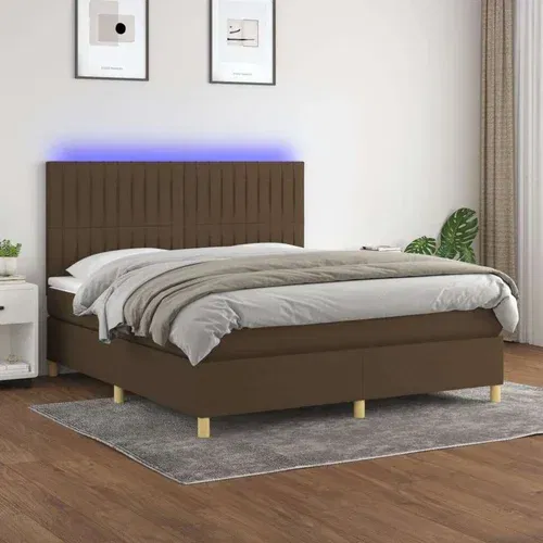  Box spring postelja z vzmetnico LED temno rjava 160x200cm blago, (20896262)
