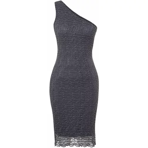 Trendyol Anthracite Single Sleeve Body Fitted Textured Flexible Knitted Midi Dress