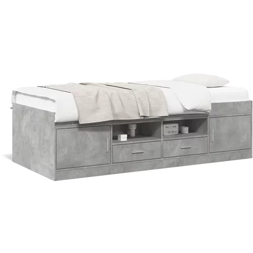 vidaXL Dnevna postelja s predali betonsko siva 75x190 cm inž. les