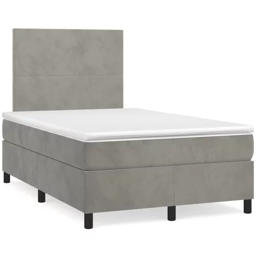 vidaXL Box spring postelja z vzmetnico svetlo siva 120x190 cm žamet