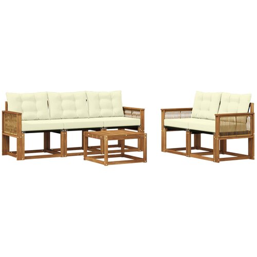 vidaXL Zunanja garnitura za sedenje z blazino 6 pcs Naravna in smetana, (5000273160) Cene