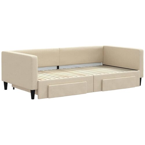  Dnevni krevet na razvlačenje s ladicama krem 100x200 cm tkanina Slike