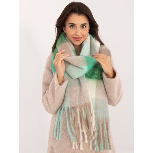 Fashion Hunters Dark green and beige checkered winter scarf Slike