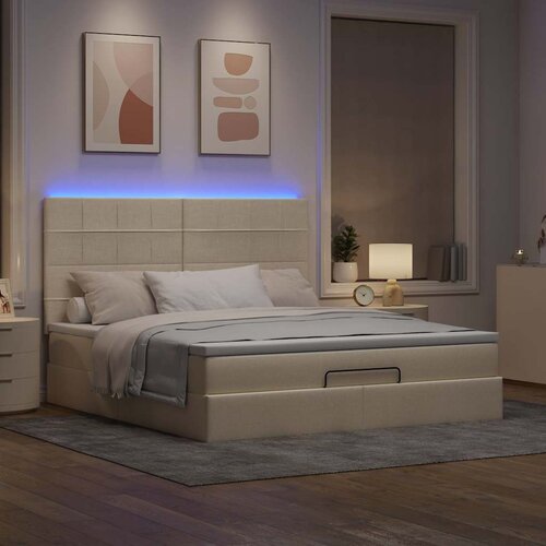 vidaXL Otomanski krevet s madracem i LED krem 180x200cm od tkanine Cijene
