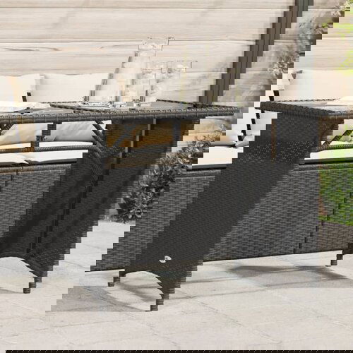 VidaXL Vrtni stol sa staklenom pločom crni 110x68x70 cm od poliratana Slike