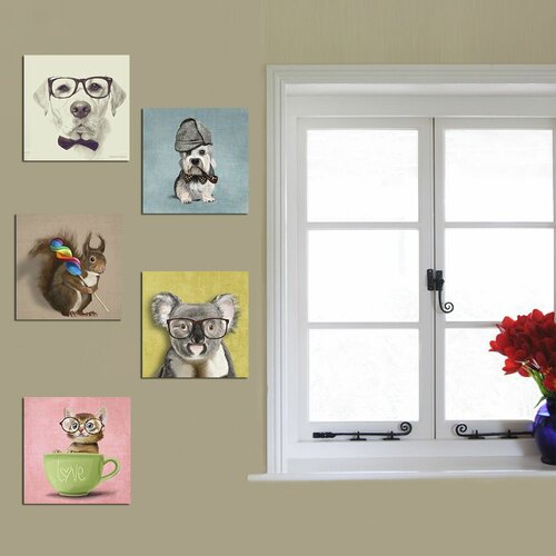 UTB050 whiteyellowbluepinkgreen decorative mdf painting (5 pieces) Slike