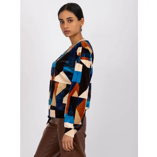 Fashion Hunters Blue and brown patterned Liliana velor blouse