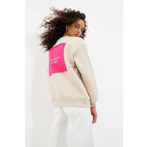 Trendyol Stone Front and Back Printed Basic Knitted Sweatshirt Slike