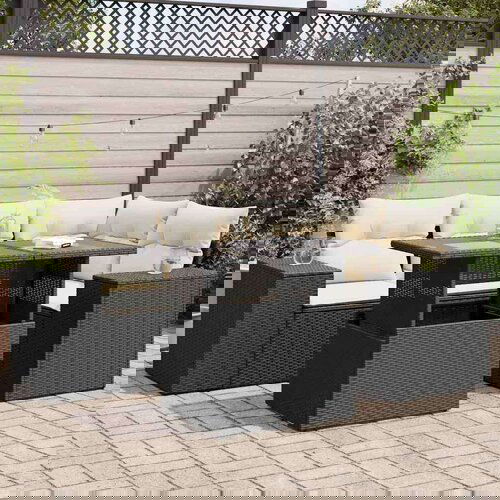  5-dijelna vrtna garnitura od poliratana s jastucima crna Slike