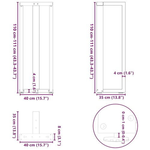VidaXL Noge za barski stol T-oblika 2 kom crne 40x35x(110-111)cm čelik Slike