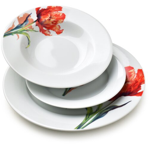 Mondex Jedilni servis porcelan Lea Tulip 27/21,8/19,2 cm bel z rdečim cvetličnim vzorcem 18-delni set za 6 oseb, (5000212429) Cene