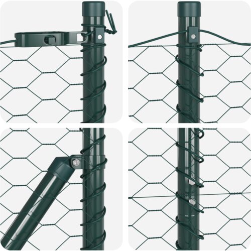 vidaXL heksagonalna ograja zelena 1.6x100 m jeklo, stebri za ograjo 13 kosov zelena Ø32 mm 210 cm pocinkano jeklo Cene