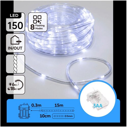 Aigostar LED spoljni božićni niz 150xLED/8 funkcija 3xAA 15,3m IP44 hladna bela Slike