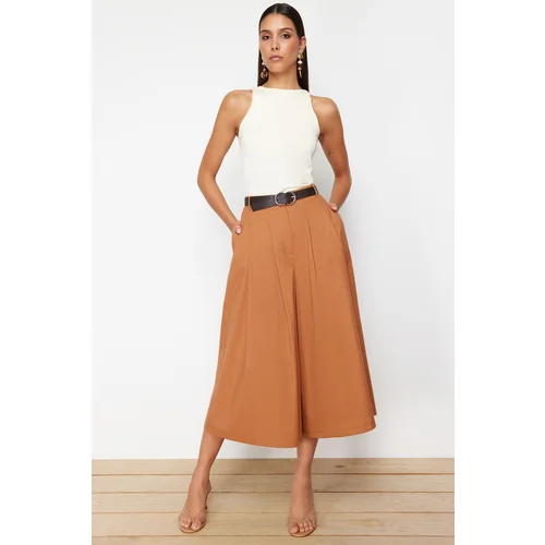 Trendyol Brown Belted Skirt Look Woven Trousers