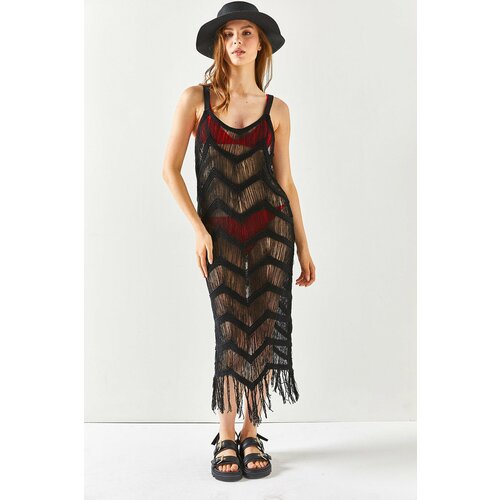 Olalook Women's Black Straps, Transparent Knitwear Beach Dress Slike