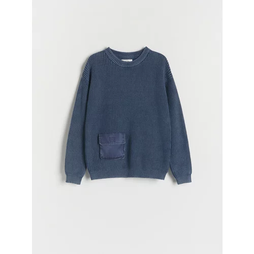 Reserved - Pamučni džemper - mornarsko plava